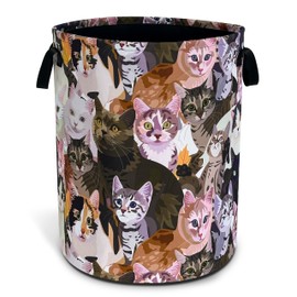 Cat Laundry Basket Oxford Cloth Funny Kitten Face Laundry Hamper With Handle Foldable Portable Clothes Storage Basket 18.9 X 16.5 In Storage Bag For Laundry Room/Bathroom/Bedroom/Dormitories