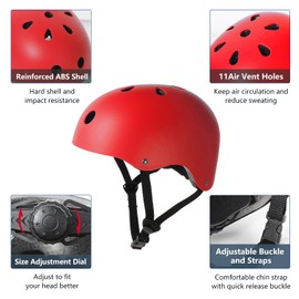 Tourdarson Skateboard Helmet Impact Resistance Ventilation for Youth & Adults (Red,Large)