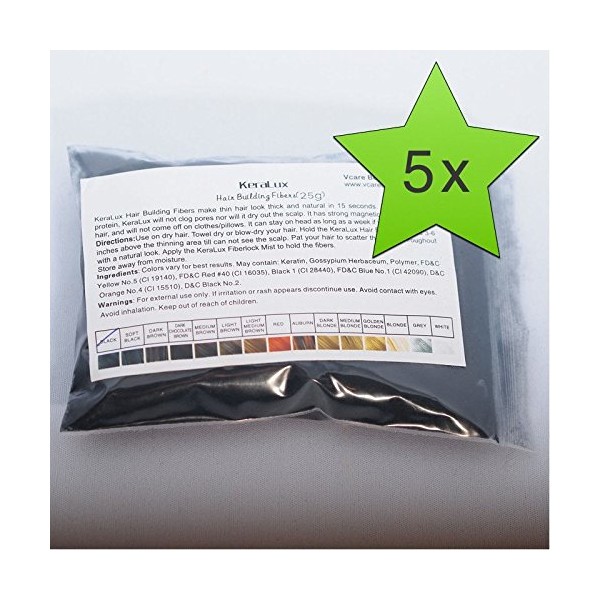 5 x Hair Restorer 25g Refill Bag Shaker Set Hair Against Light Hair with Pouring Hair and Bald Formation