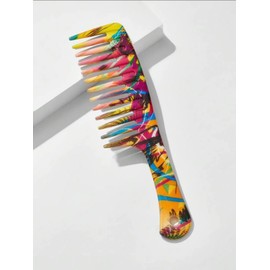 Wide-Tooth Detangling Comb, Colorful Graffiti Art Design, Professional Hair Styling Tool
