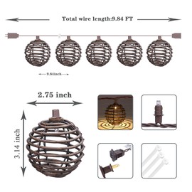 Vigdur Decorative - Rattan Ball String Lights with 10 Led Bulbs Plug in Rattan Lantern String Lights for Patio Garden Backyard Party Decor,9.84FT