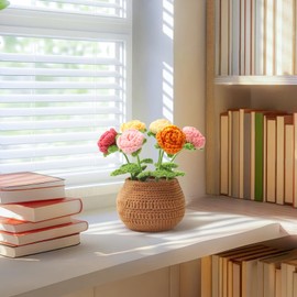 Hccgfy Completed Hand-Crocheted Rose Potted Plant with Presentation Box, Unique Hand-Crafted Gift for Home and Office Desk Decor, Perfect for Teachers, Moms, Friends, and You (Multi Color)