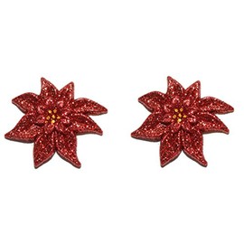 Bright Red Glitter Christmas Poinsettia Stud Earrings (H172)