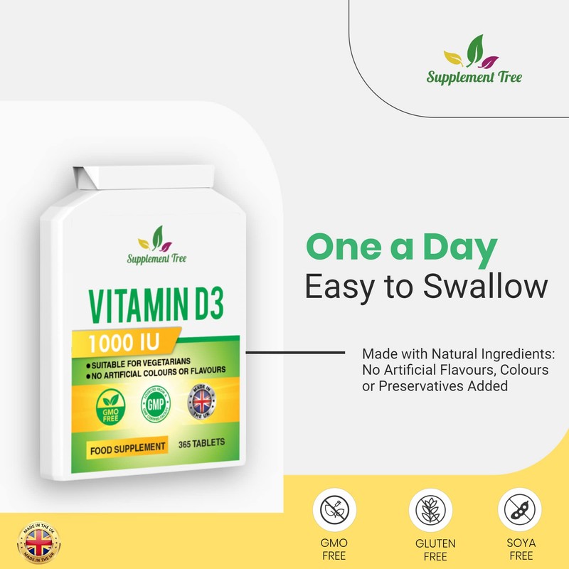 Vitamin D 1000IU 365 Vegetarian Tablets | Optimum Strength Cholecalciferol