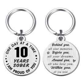 Alotozo 10 Year Sober Gifts - 10 Years Sobriety Keyring for Men Women - 10 Yrs Addiction Recovery Sobriety Token - Proud of You 10 Anniversary Sober