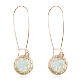 Faux Druzy Crystal Bar Drop Earrings - Sparkly Geometric Hexagon Hook Dangles (Druzy Dangles - Round Opal Blue AB)