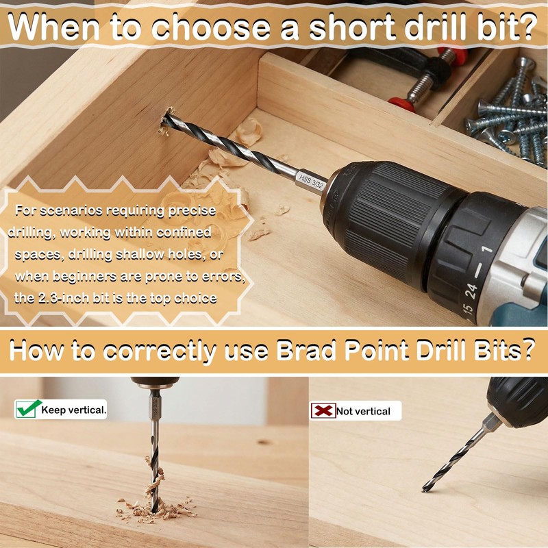 10PCS Brad Point Drill Bit Set for Woodworking, HSS 1/4"