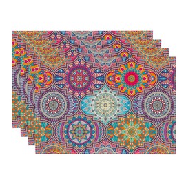 Artoid Mode Purple Boho Vintage Geometric Moroccan Mandala Placemats Set of 4, 30x45 cm Table Mats for Party Kitchen Dining Decoration