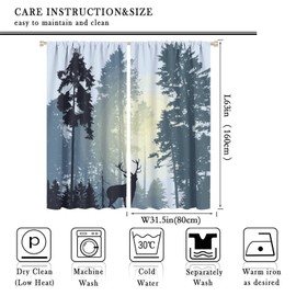cortina oscurecedora de ciervos, amanecer por la mañana, bosque, vida silvestre, montaña, alce, pájaros, silueta de pino, cortinas de ventana para recámara, sala de estar, cocina, cortinas de ventana, 2 paneles de 63 pulgadas de ancho x 63 pulgadas de la