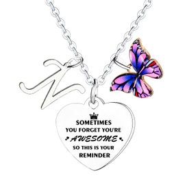 Inspirational Necklace with Initial You Are Awesome Necklace Butterfly Charm A-Z Letter Necklace for Friends Necklace Gifts for Sister Daughter Granddaughter 26 Letters Alphabet Necklace (Letter N)