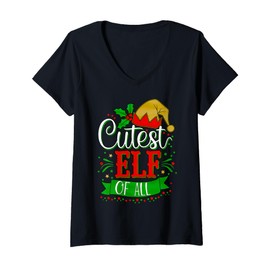Womens Cutest Elf Holiday Festive Red & Green Christmas Humor Tee V-Neck T-Shirt