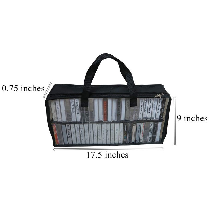 Evelots Cassette Tape Bag -See Thru Organizer Storage with Handles