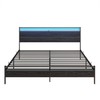 BOFENG Black King Size Bed Frame with Wood Headboard,Charging Station,LED