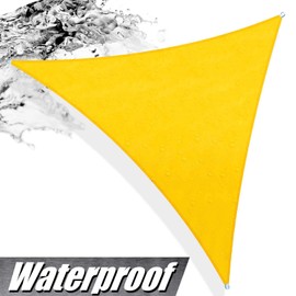 ColourTree 12' x 12' x 12' Yellow Triangle Waterproof Sun Shade Sail Canopy Awning Shelter Fabric Screen, 95% UV Blockage UV & Water Resistant, for Outdoor Patio Garden Carport (We Make Custom Size)
