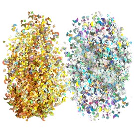 4 Packs of Confetti, Star and Moon Confetti, Glitter Confetti, Gold and Silver Sequins, Party Celebration Props, DIY Decoration