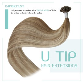 YoungSee U Tip Hair Extensions Ombre Pre Bonded U Tips Hair Extensions Real Human Hair Light Brown Ombre Blonde UTips Hair Extensions Balayage Keratin Hair Extensions U Tip Natural Hair 16In 50s/50g