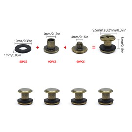 JINTANG 90 Set Chicago Screws Posts for Leather Rivets M5*5mm Chicago Book Binding Screws Rivets Cross Head Chicago Button Screws for DIY Book Scrapbook Bookbinding, Bags,Collars,Brown