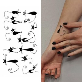 Oottati 2 Sheets Tiny Small Temporary Tattoos For Women Men Finger Hands Neck Wrist Face, Cute Long Lasting Cartoon Fake Tattoo Stickers For Kids Boys Girls Black Cat Tail Totem