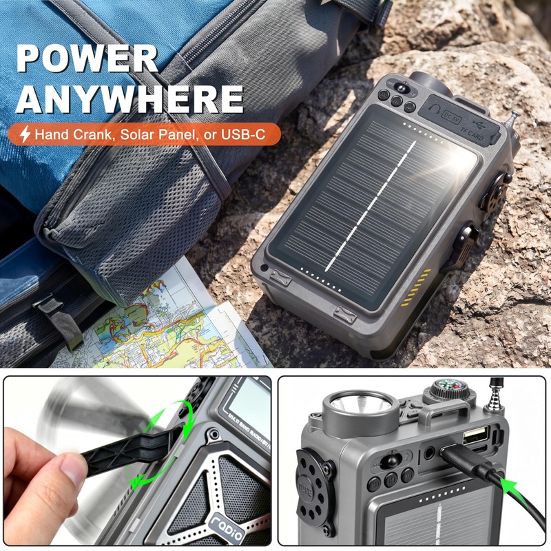 RunningSnail Solar Hand Crank Emergency Radio, NOAA Weather Alert, AM/FM/SW