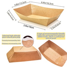 MotBach 100 Pack 2lb Kraft Paper Food Trays, Heavy-Duty Paper Food Boat Disposable Serving Basket Tray for French Fries Nachos Snack Hot Dog Taco BBQ Popcorn Party Picnic Wedding Party (Brown)
