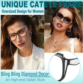 touk Stylish Cateye Reading Glasses, Large Frame Reader Sunglasses with Fashion Eyeglasses Chains for Women +1.5