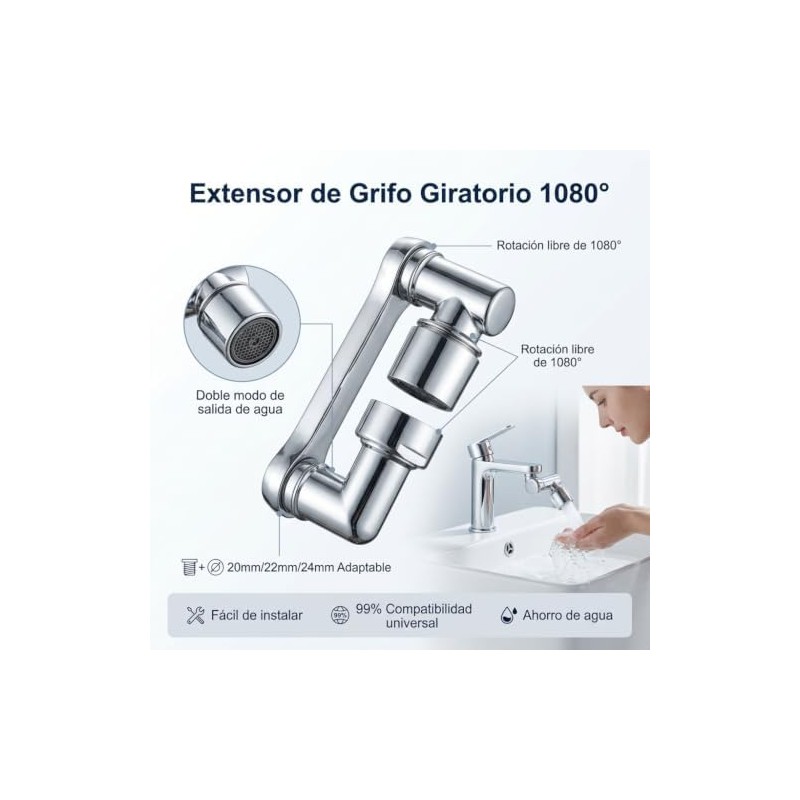Aireador Extensor de Grifo Giratorio de 1080, Universal Extension de