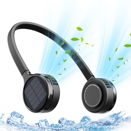 IFEND (2023 Newest Model) Neck Fan, Solar, Silent, Neck Fan, Energy Saving, 2,000 mAh, Large Capacity, 3 Levels Adjustable, Solar Charging/USB Charging, Long Time Continuous Operation, For Fireworks