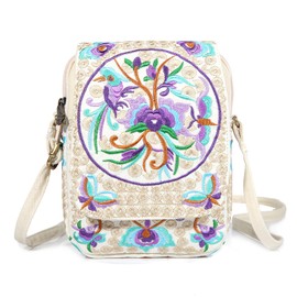 Goodhan Flower Embroidered Crossbody Bag Phone Purse Small Handbag Coin Pouch, Bigger Version