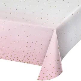 Creative Converting PC346289 Pink and Gold Plastic-Lined Paper Tablecover-1 Pc