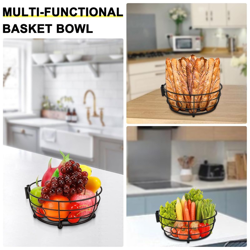 Livabber Countertop Fruit Basket Bowl with Banana Hanger, Modern Standing
