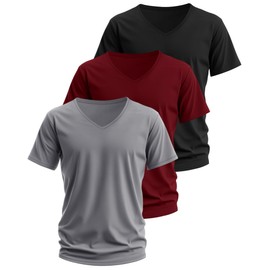 Ficerd 3 Pack Big and Tall V Neck Shirts for Men, Cotton Short Sleeve T Shirts Loose Casual Summer Basic Tee(Black, Light Gray, Wine Red,6X-Large)