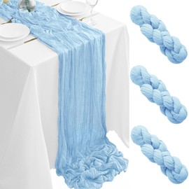 3Pack Baby Blue Cheesecloth Table Runner 35x120Inch Spring Easter Cheese Cloth Table Runner 10FT Boho Gauze Table Runners Rustic Sheer Table Runners for Wedding Bridal Shower Baby Shower Party Decor