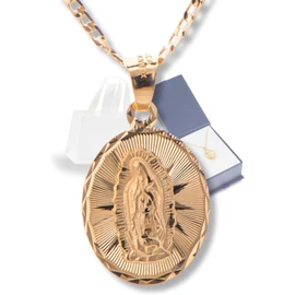 ADALUNA Collar de medalla de la Virgen de Guadalupe para mujer, Oro 14k laminado, Cadena ajustable con dije Nuestra Señora de Guadalupe, Joyería religiosa católica, Regalo caja, bolsa y tarjeta incluida Dia de las madres, primera comunión
