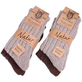 BRUBAKER Unisex Alpaca Wool Socks for the Cold Winter Days - Browns - EU 47-50 / UK 13-16 - Pack of 4