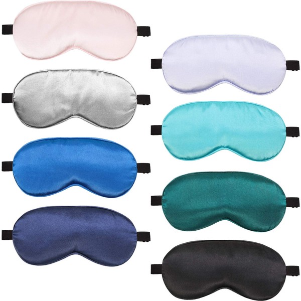 8 Pieces Sleep Cover Silk Soft Plush Eye Cover for Kids Adults Eye Cover with Adjustable Strap Travel Eye Cover Blindfold for Sleeping Blocking Out Lights Travel Relax (Multicolor)