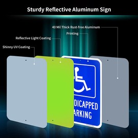 4 Pack Large Handicap Parking Sign, Handicapped Sign, 18" x 12" .040 Rust Free Aluminum – Reflective, UV Protected and Weatherproof | Enjoyist