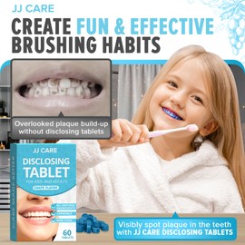 JJ Care Disclosing Tablets for Kids - 60 Count Grape Flavored Plaque Disclosing Tablets for Kids and Adults, 2 Month Supply of Teeth Coloring, Individually Wrapped Plaque Tablets