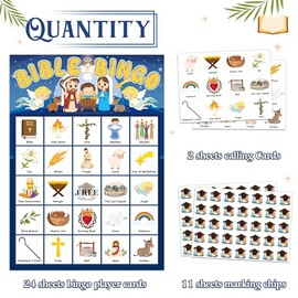 Joy Bang Bible Games for Kids, Bingo Cards 24 Player Sunday School Crafts for Kids Easter Christian Religious Christmas Crafts Activities Games Holiday Nativity Party Favors Supplies Gifts