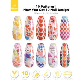 BURANO Nail Art Nail Foil Glue Gel, 15 ML 1 Bottle Foil Transfer Gel with 10PCS Foil Stickers, UV LED Lamp Required Nail Design Nail Foils Glue for Nails (Love 34)