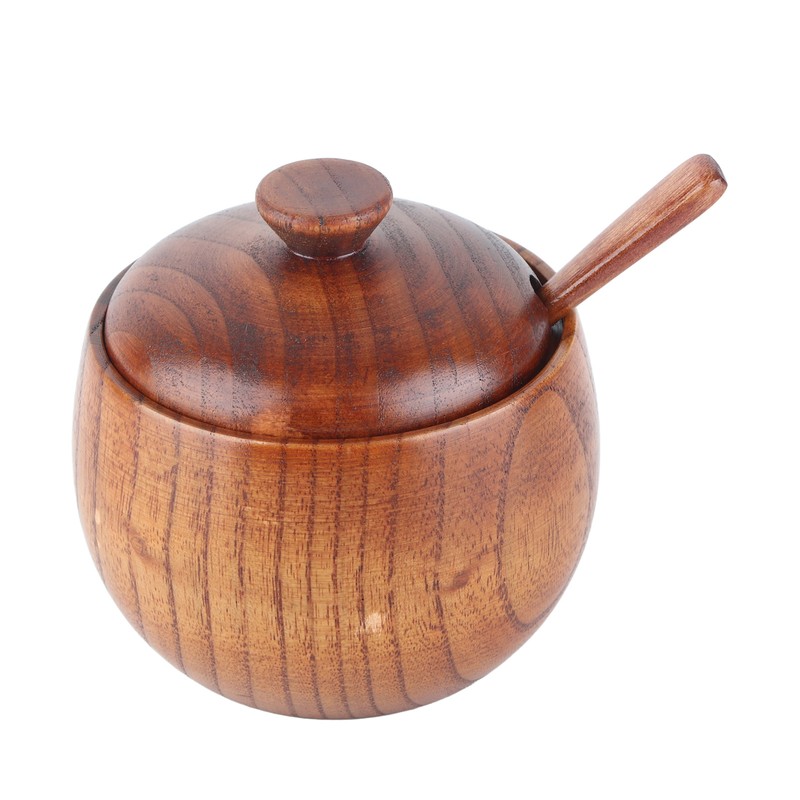 1Pc Solid Wood Spice Jar Seasoning Pot Sugar Bowl with