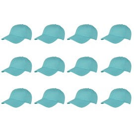 Gelante Baseball Caps Hats 100% Cotton Plain Blank Adjustable Size Wholesale Bulk of 12 Pack.1821-Aqua-12PC