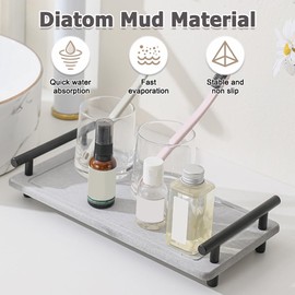 DONGKER Water Absorbing Stone Tray,Diatomaceous Absorbing Stone Tray with 2 Handles for Bathroom, Living Room, Cosmetic,Kitchen