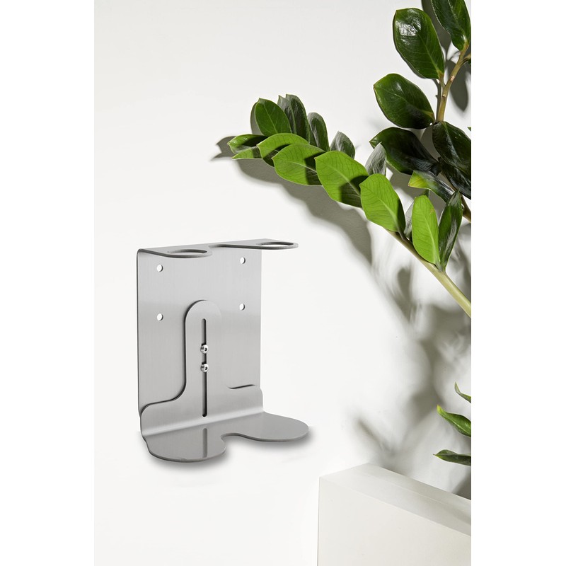 Wall-Mounted Bottle Dispenser Holder Bracket in Brushed Nickle, Silver, and
