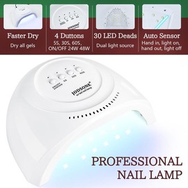 JODSONE 32 Color Gel Nail Polish Kit with U V Light with Base Coat Glossy Matte Glitter Top Coat 3 Kind of False Nail Tips with Glue for Mother's day gifts led  nail lamp nail file