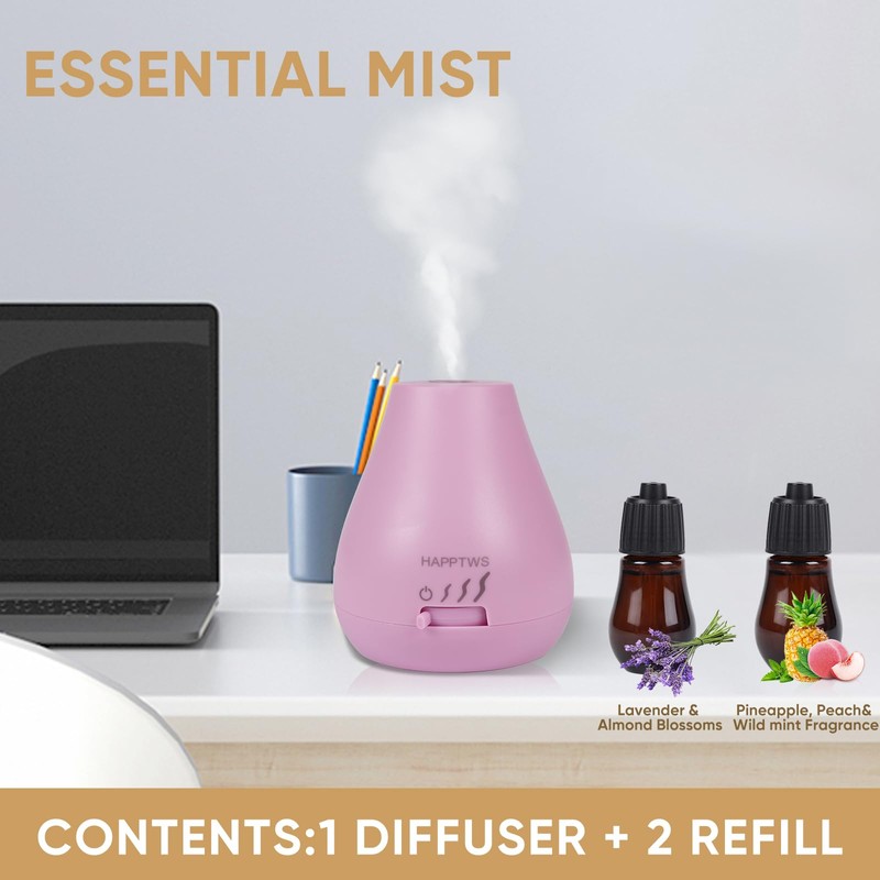 HAPPTWS Essential Oil Diffuser - Waterless Diffuser 3 Timer Settings