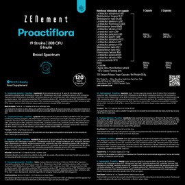 Proactiflora, Bacterial Cultures, 120 Capsules | 19 Strains (30 Billion KBE per Daily Dose) + Inulin, Delayed Release Capsules | Digestive and Immune System Health | Vegan | Cenement