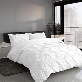 MH Traders Single Size Duvet Cover Sets with Pintuck Design - Single Duvet Set Crafted from 100% Egyptian Cotton with 200 Thread Count Double Bedding Set Pinch Pleated Quilt Single Size Design - White