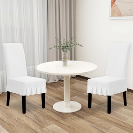 Easy-Going Dining Chair Covers Stretch Parsons Chair Slipcover with Skirt Chair Covers for Dining Room Restaurant Banquet (2 PCS, White)