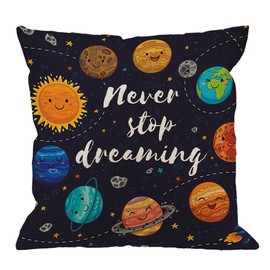 HGOD DESIGNS Outer Space Pillow Case Cute Planets and Star Cluster Solar System Moon and Comets Sun Cosmos Cotton Linen Cushion Cover Square Standard Home Decorative Throw Pillow 18x18 inch Darkblue