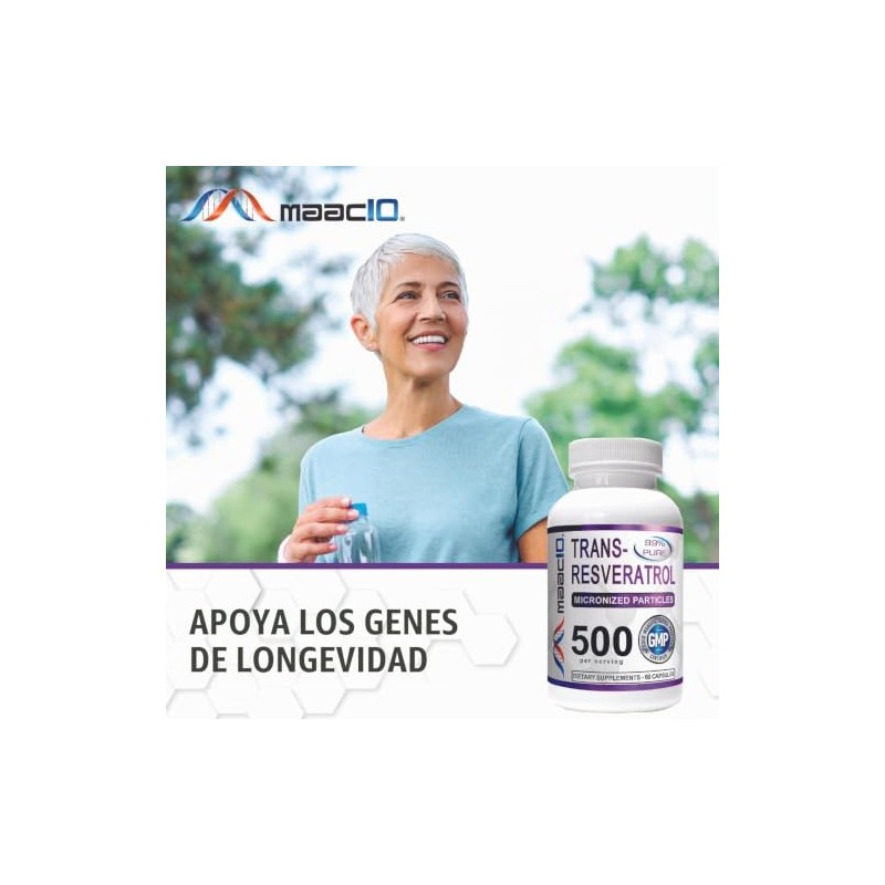 MAAC10 Formulas Trans-Resveratrol 500mg + BioPerine 5mg For Enhanced Bioavailability
